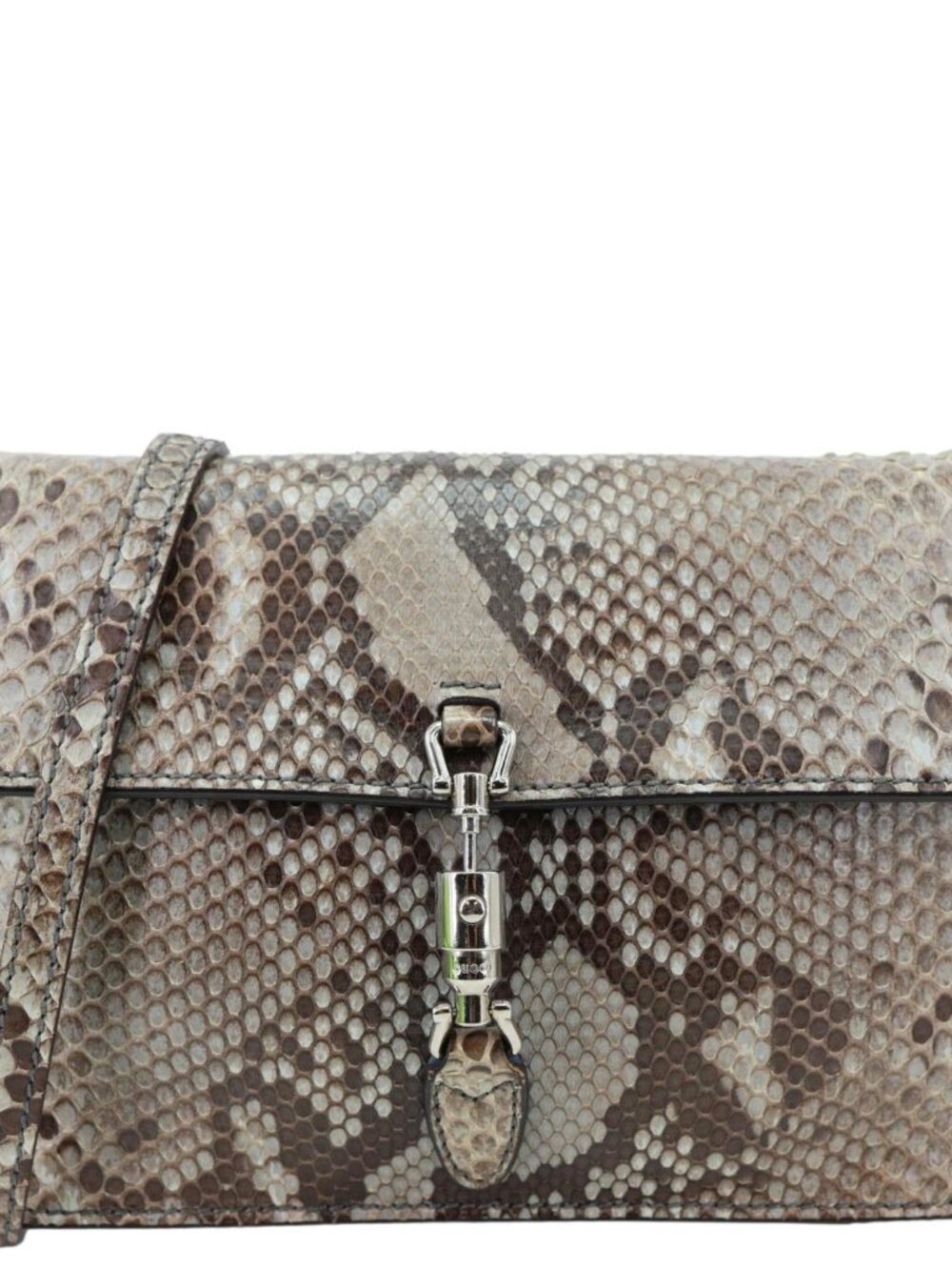Gucci Soft Jackie Flap Python Print Leather Crossbody Bag Grey 364433